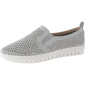 Womens Embroidered Faux Leather Slip-On Sneakers