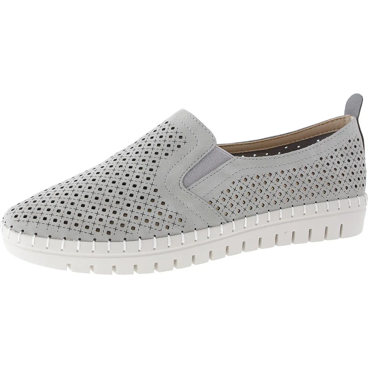 Womens Embroidered Faux Leather Slip-On Sneakers