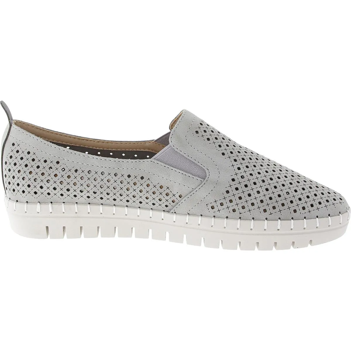 Womens Embroidered Faux Leather Slip-On Sneakers