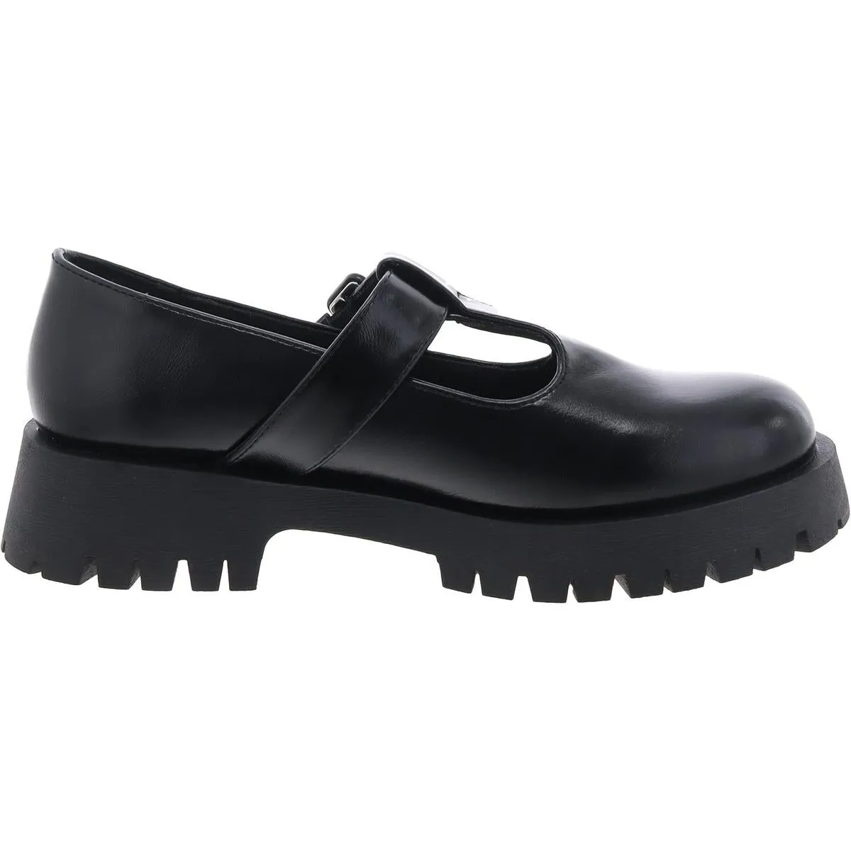 Womens Faux Leather Buckle Mary Janes