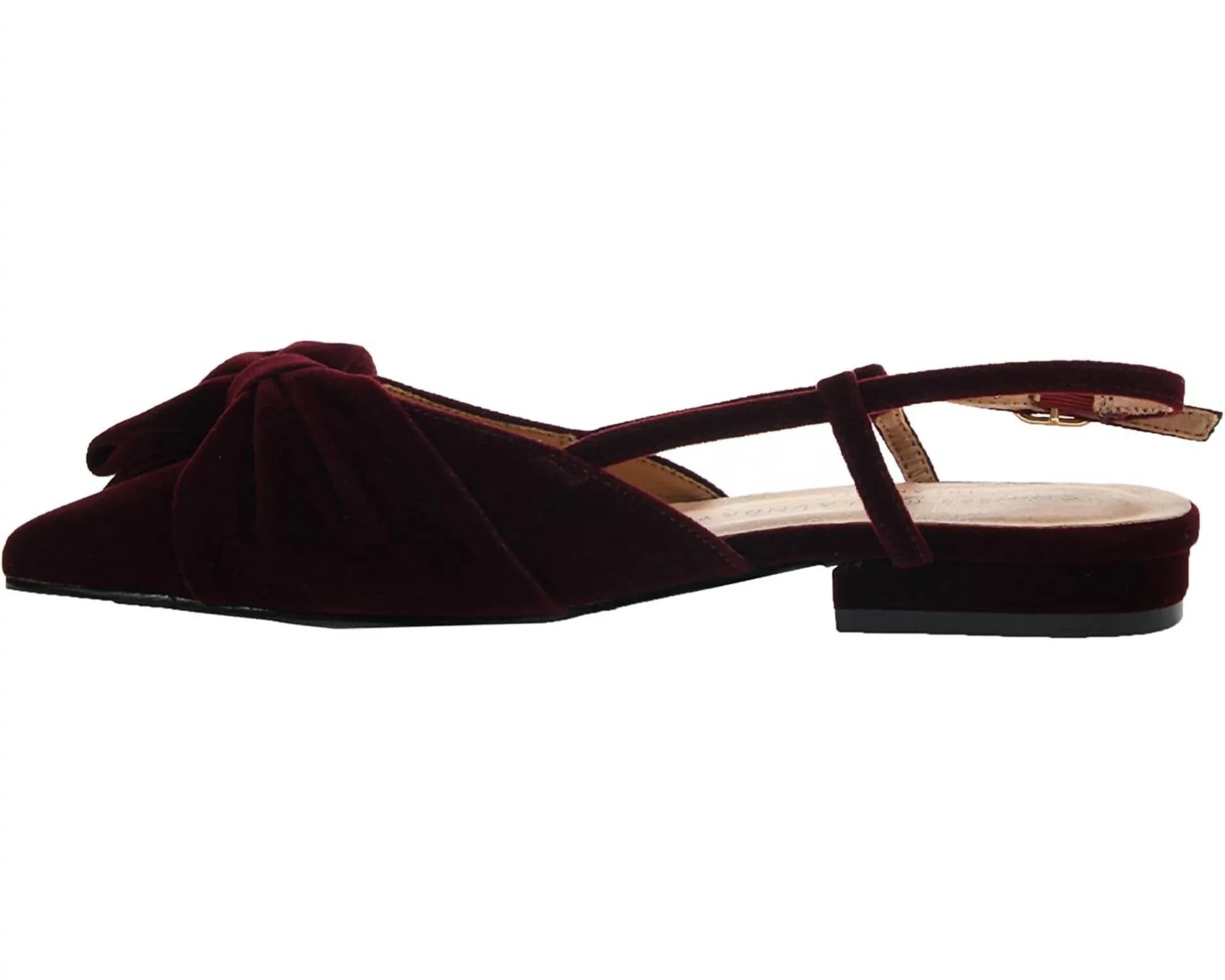 Women's Harmony Velvet Ankle Strap Flat In Burgundy