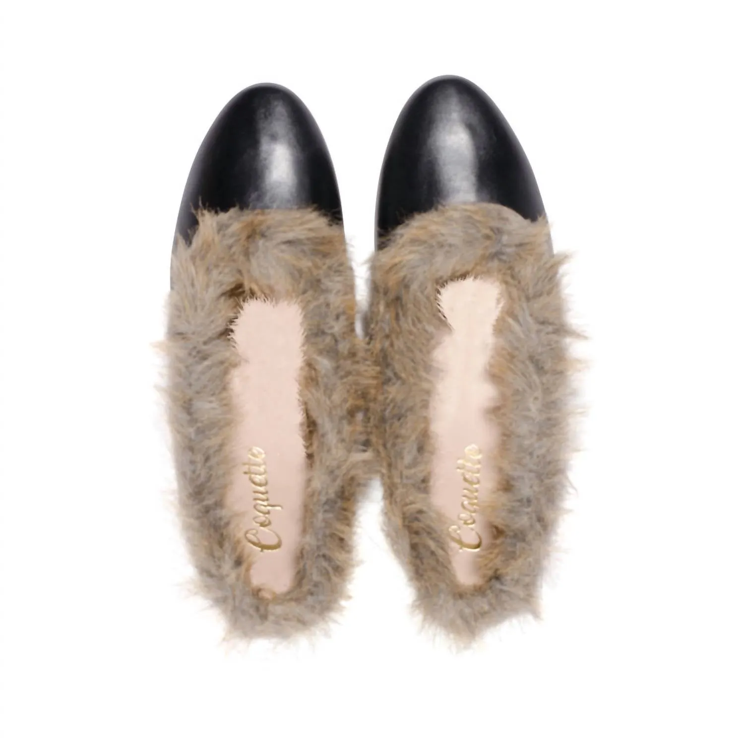 Women's Leather Fur Slip On In Black