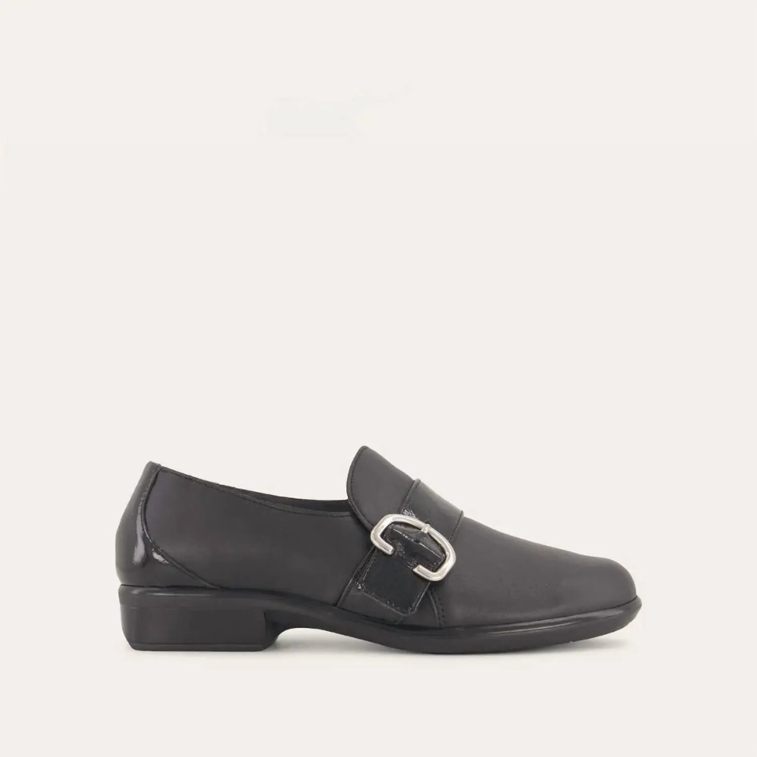 Women's Viscol Buckle Loafers - Medium In Jet Black Leather / Crinkle Black