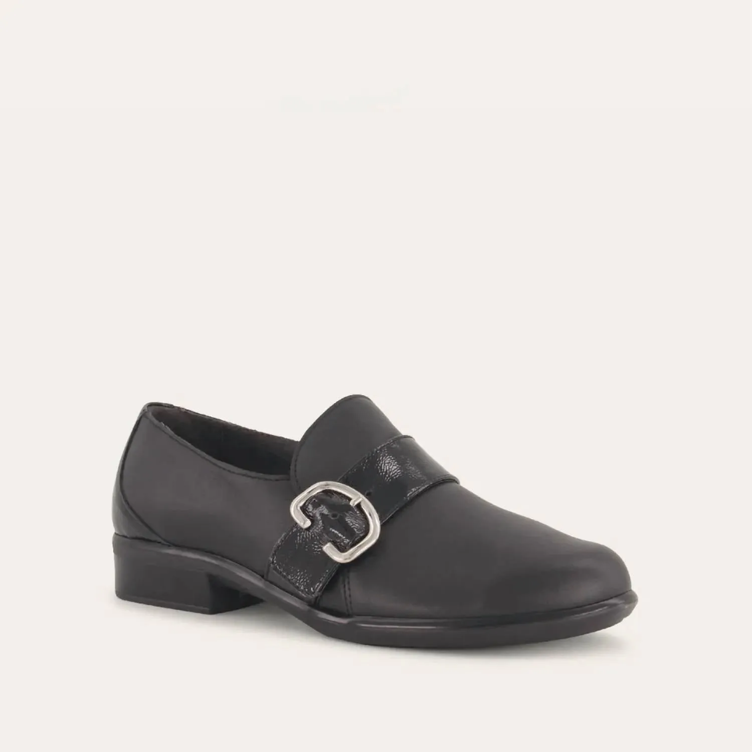 Women's Viscol Buckle Loafers - Medium In Jet Black Leather / Crinkle Black