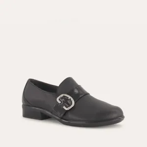 Women's Viscol Buckle Loafers - Medium In Jet Black Leather / Crinkle Black