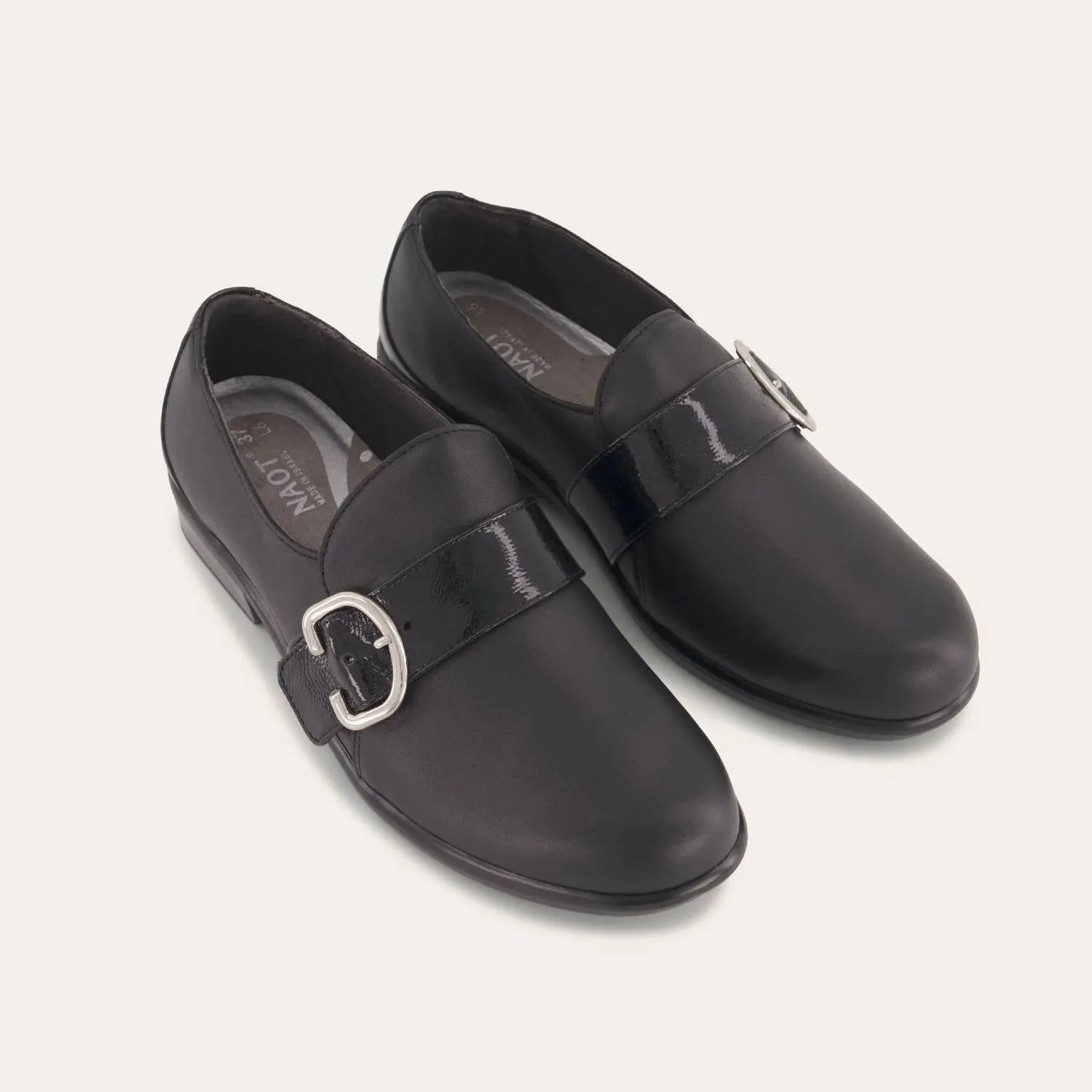 Women's Viscol Buckle Loafers - Medium In Jet Black Leather / Crinkle Black